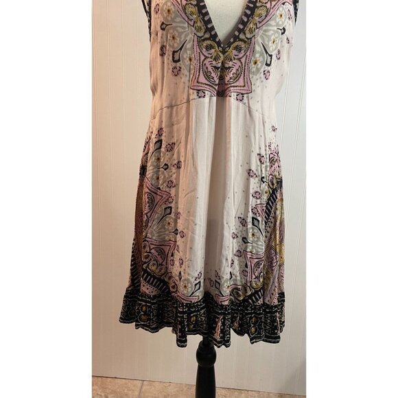 Free People Women’s L Tunic Top Mini Dress Steal The Sun Print Light Pink Boho - Picture 5 of 15